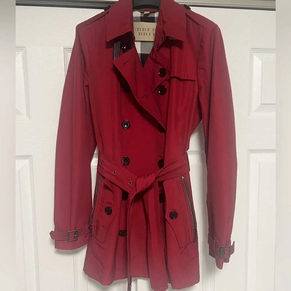 Burberry Brit red cotton blend double breasted trench coat alizarin crimson 8 - Picture 3 of 16